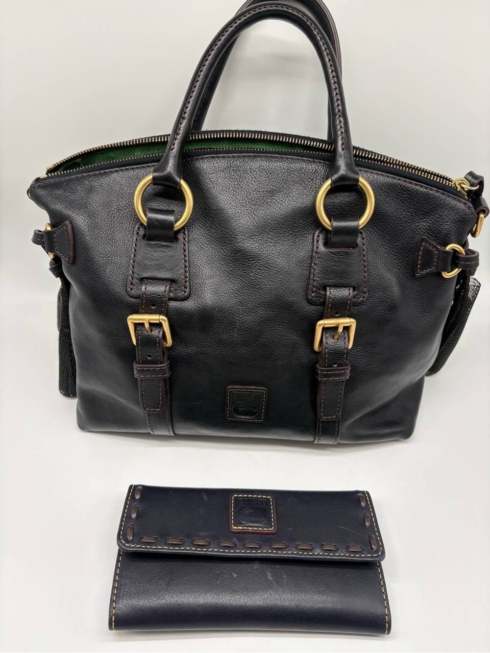 Dooney & Bourke Black Florentine Leather Bristol Satchel & Continental Wallet